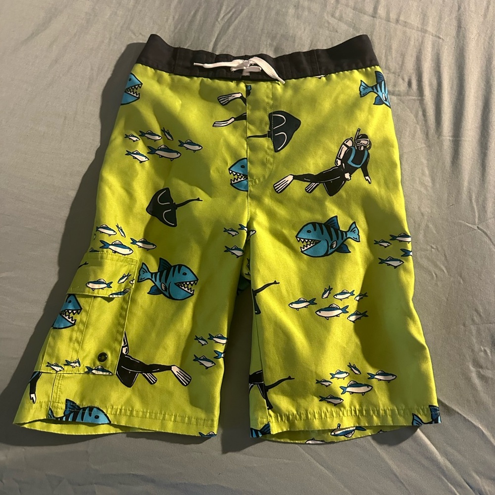 Kids' Shark Print Swim Shorts - Green